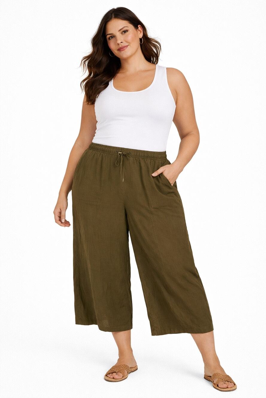 Daily Practice Anthropologie Green Wide Leg Crop Pants Boho Womens Plus 1x